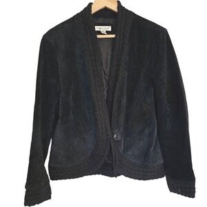 Coldwater Creek Leather Embroidered Jacket Size Medium Black Equestrian